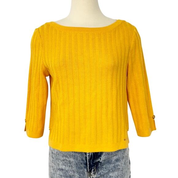 St. John Santana Knit Ribbed Sweater Pullover Yellow Size P (XS-S) - Picture 1 of 13